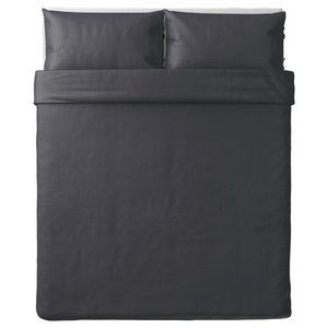 IKEA PUDERVIVA Duvet Cover with Pillowcases Queen Full Dark Gray 100% Linen